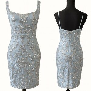 Elegant Blue and Silver Embellished Dress